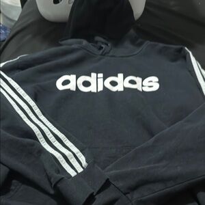Adidas Black Hoodie with White Stripes